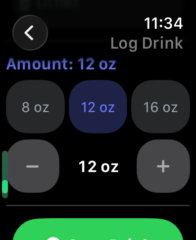 Pulse Apple Watch drink logging screen
