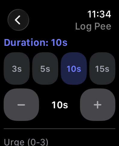 Pulse Apple Watch pee logging screen